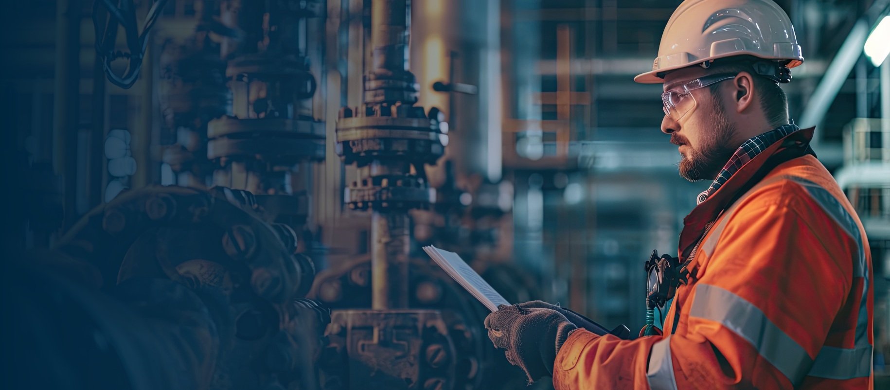 Industrial engineer inspecting equipment